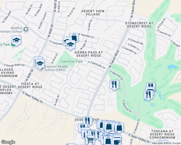map of restaurants, bars, coffee shops, grocery stores, and more near 4614 East Weaver Road in Phoenix