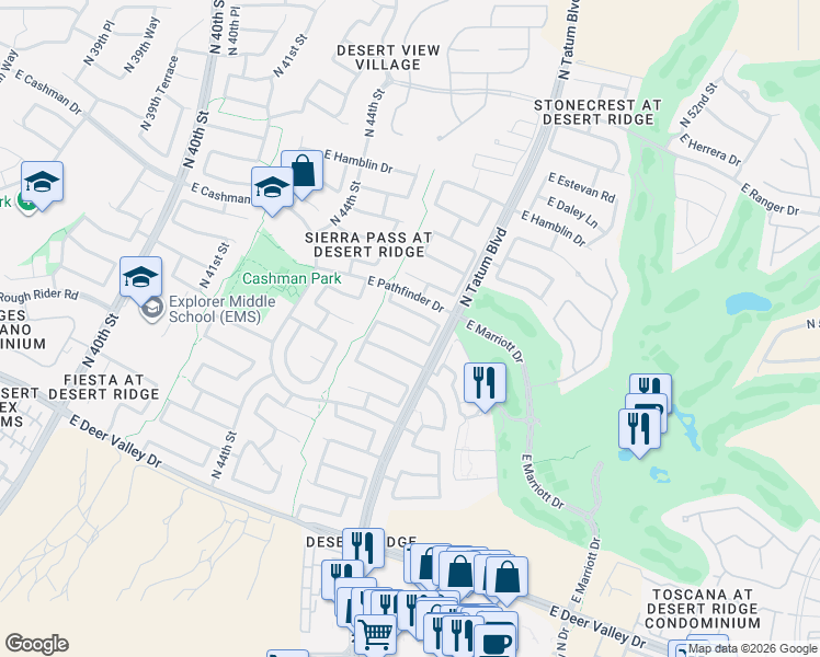 map of restaurants, bars, coffee shops, grocery stores, and more near 4717 East Jaeger Road in Phoenix