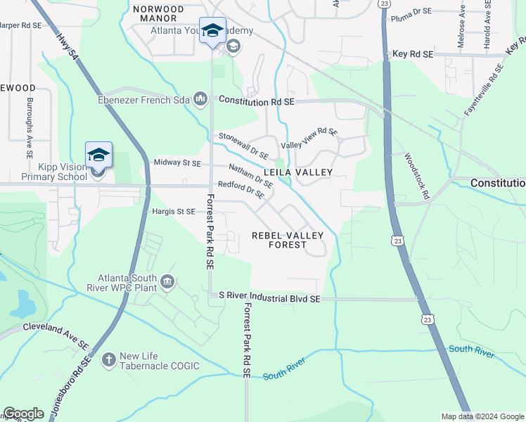 map of restaurants, bars, coffee shops, grocery stores, and more near 1086 Natham Drive Southeast in Atlanta