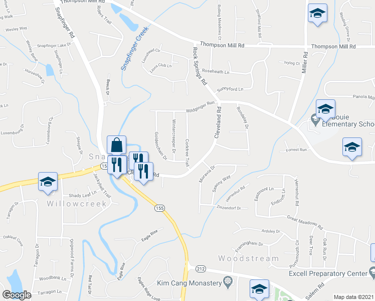 map of restaurants, bars, coffee shops, grocery stores, and more near 3280 Corktree Trail in Lithonia