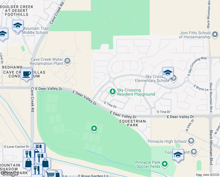 map of restaurants, bars, coffee shops, grocery stores, and more near 2856 E Riane Rd in Phoenix