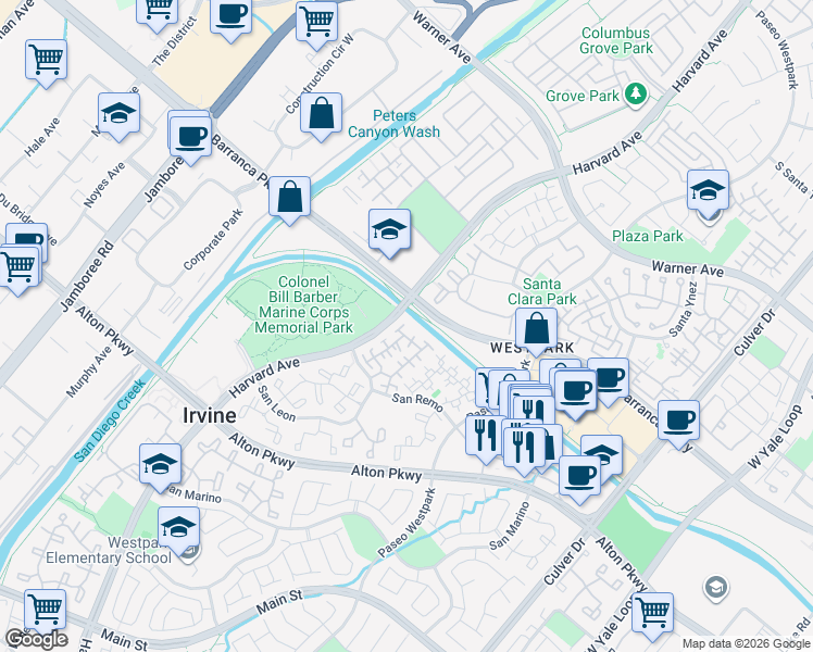 map of restaurants, bars, coffee shops, grocery stores, and more near 3 Imperial Aisle in Irvine