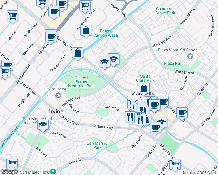map of restaurants, bars, coffee shops, grocery stores, and more near 3 Imperial Aisle in Irvine