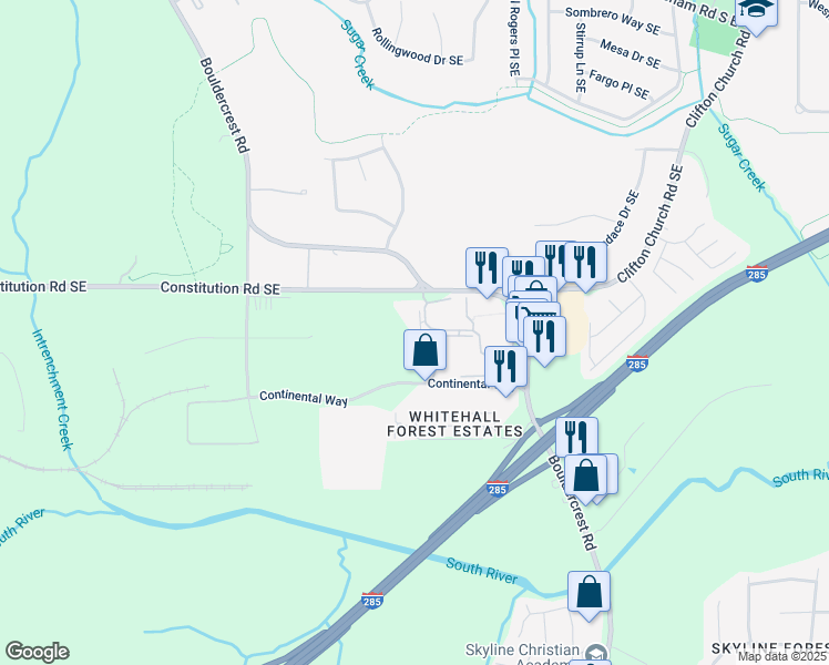 map of restaurants, bars, coffee shops, grocery stores, and more near 70 Bouldercrest Lane in Atlanta