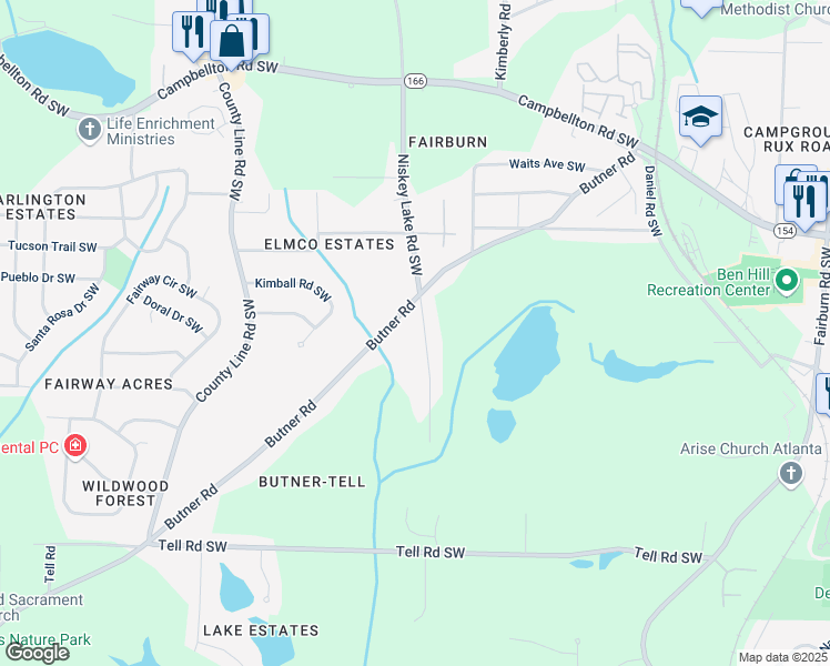 map of restaurants, bars, coffee shops, grocery stores, and more near 2484 Butner Road in Atlanta