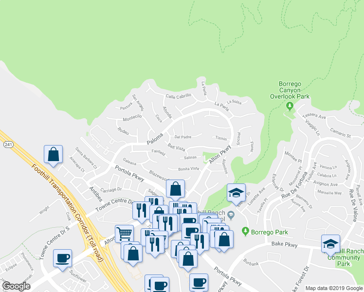 map of restaurants, bars, coffee shops, grocery stores, and more near 29 Bell Vista in Lake Forest