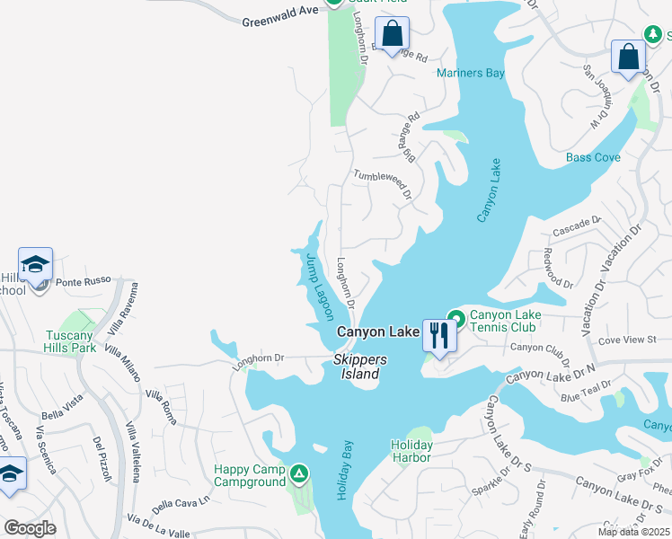 map of restaurants, bars, coffee shops, grocery stores, and more near 29789 Longhorn Drive in Canyon Lake