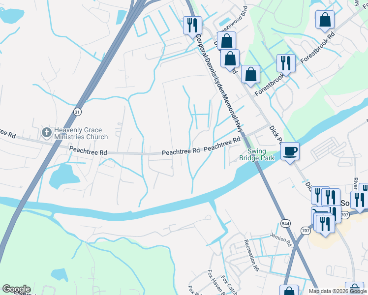 map of restaurants, bars, coffee shops, grocery stores, and more near 4650 Peachtree Road in Myrtle Beach