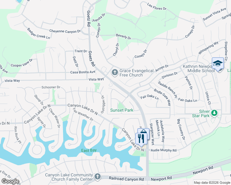 map of restaurants, bars, coffee shops, grocery stores, and more near 24019 Kerrigan Drive in Menifee