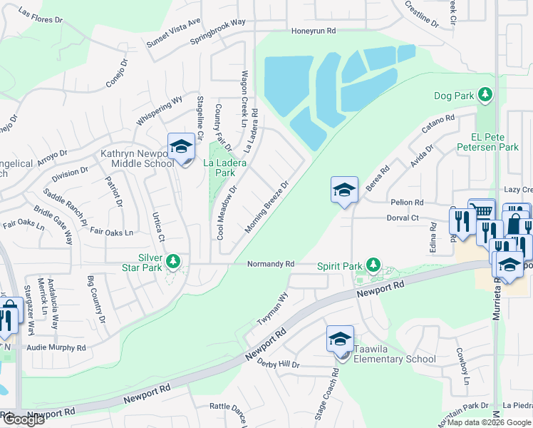 map of restaurants, bars, coffee shops, grocery stores, and more near 29790 Morning Breeze Drive in Menifee