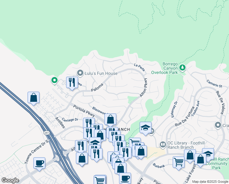 map of restaurants, bars, coffee shops, grocery stores, and more near 29 Bell Vista in Lake Forest