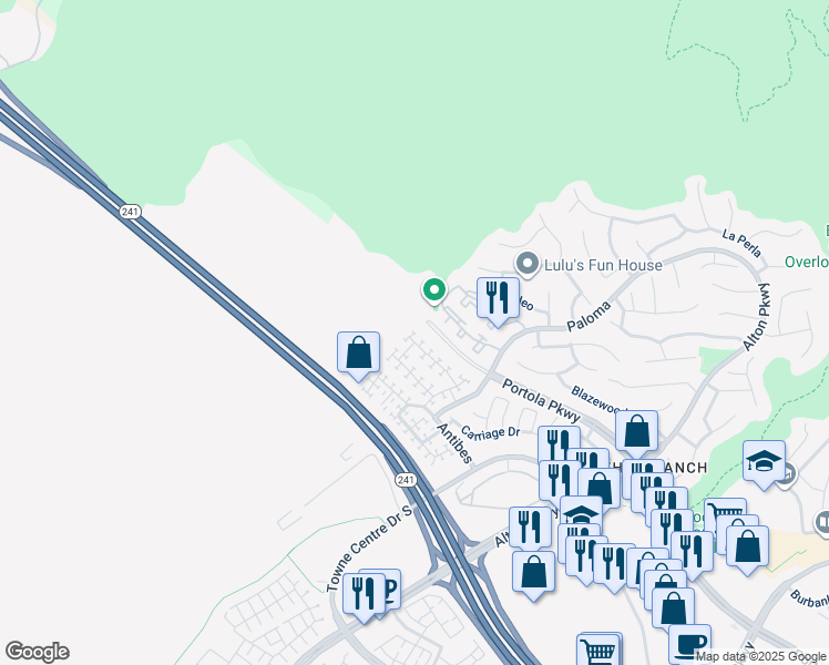 map of restaurants, bars, coffee shops, grocery stores, and more near 8 Santa Barbara Court in Lake Forest