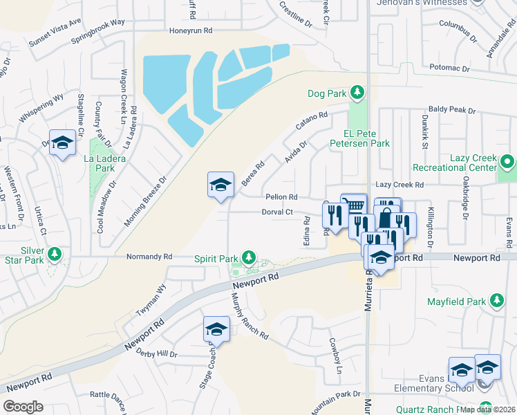 map of restaurants, bars, coffee shops, grocery stores, and more near 25610 Dorval Court in Menifee