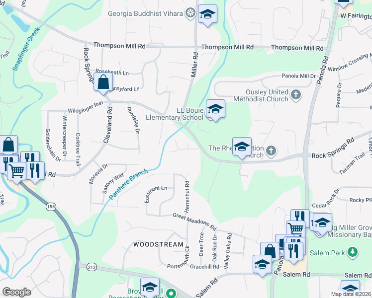 map of restaurants, bars, coffee shops, grocery stores, and more near Forrest Run in Stonecrest
