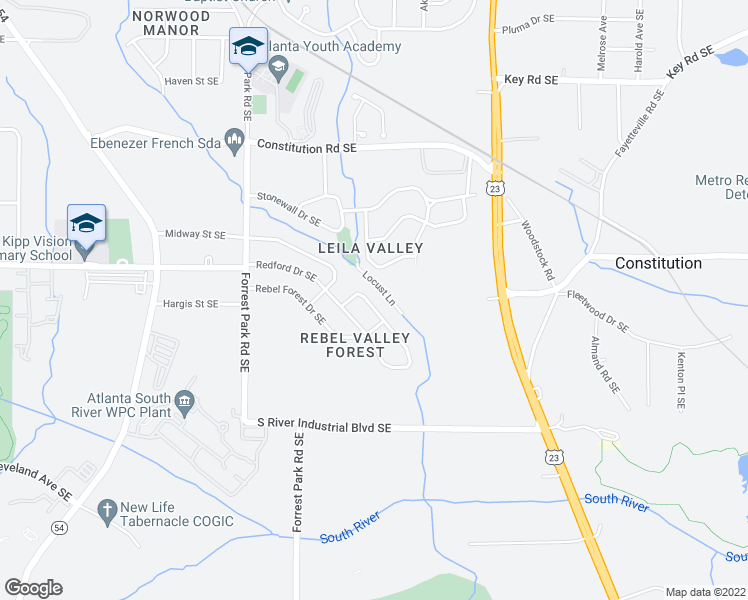 map of restaurants, bars, coffee shops, grocery stores, and more near 1317 Redford Drive Southeast in Atlanta
