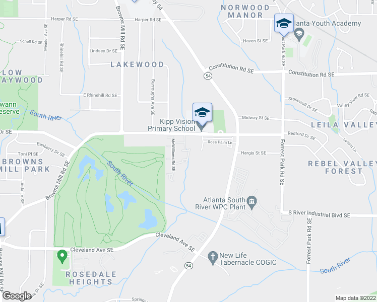 map of restaurants, bars, coffee shops, grocery stores, and more near 2446 Rose Palm Court in Atlanta