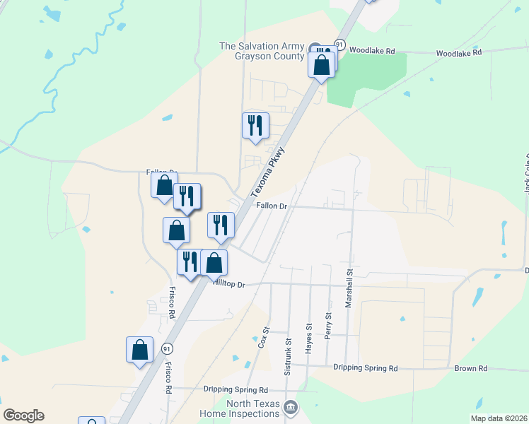 map of restaurants, bars, coffee shops, grocery stores, and more near 4835 Timberview Drive in Sherman