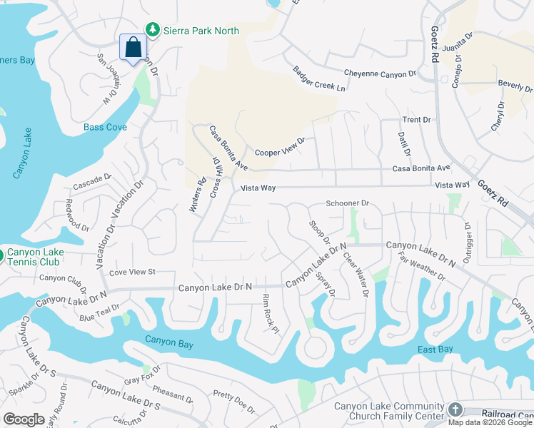 map of restaurants, bars, coffee shops, grocery stores, and more near 29800 Mayflower Drive in Canyon Lake