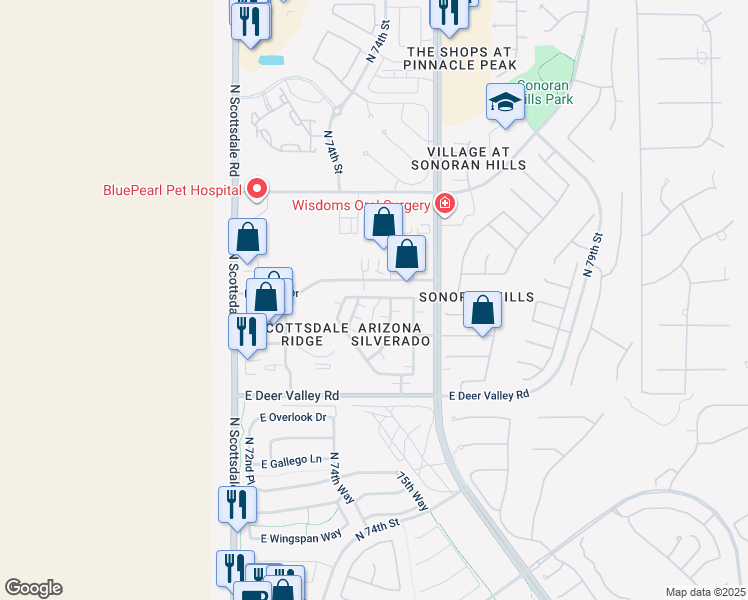 map of restaurants, bars, coffee shops, grocery stores, and more near 149 North Duster Road in Scottsdale