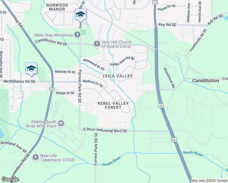 map of restaurants, bars, coffee shops, grocery stores, and more near 1350 Redford Drive Southeast in Atlanta
