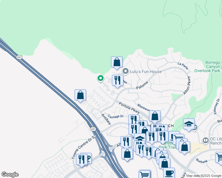 map of restaurants, bars, coffee shops, grocery stores, and more near 26371 Paloma in Lake Forest