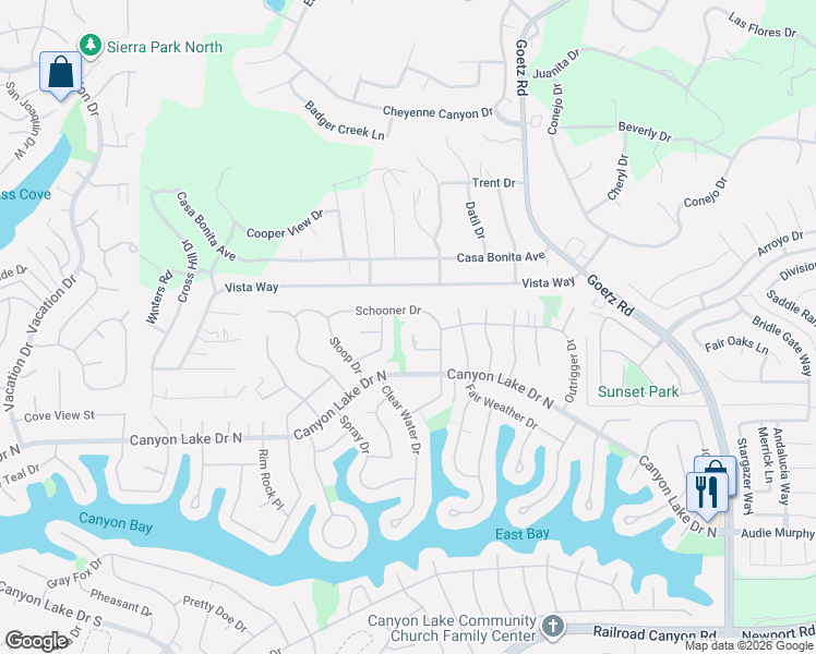 map of restaurants, bars, coffee shops, grocery stores, and more near in Canyon Lake