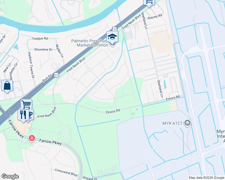 map of restaurants, bars, coffee shops, grocery stores, and more near 2635 Stellar Loop in Myrtle Beach
