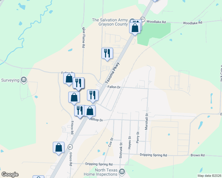 map of restaurants, bars, coffee shops, grocery stores, and more near 4919 Timberview Drive in Sherman