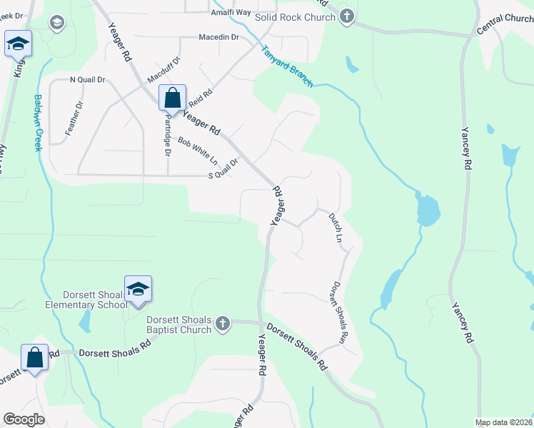 map of restaurants, bars, coffee shops, grocery stores, and more near 4311 Yeager Road in Douglasville
