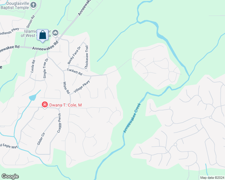 map of restaurants, bars, coffee shops, grocery stores, and more near 4280 Fox Den Drive in Douglasville