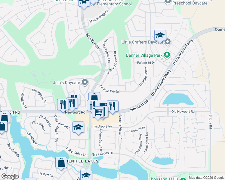 map of restaurants, bars, coffee shops, grocery stores, and more near 29710 Camino Cristal in Menifee