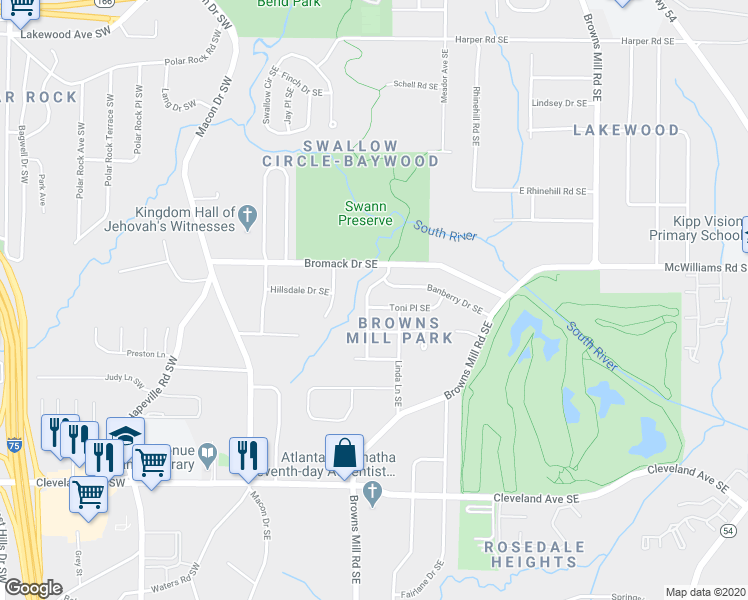 map of restaurants, bars, coffee shops, grocery stores, and more near 180 Toni Place Southeast in Atlanta