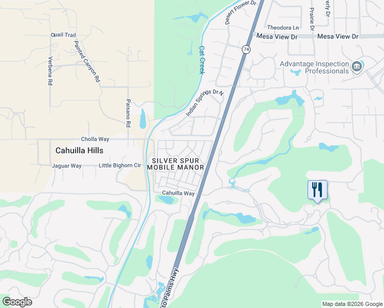 map of restaurants, bars, coffee shops, grocery stores, and more near 31 Circle A Drive in Palm Desert