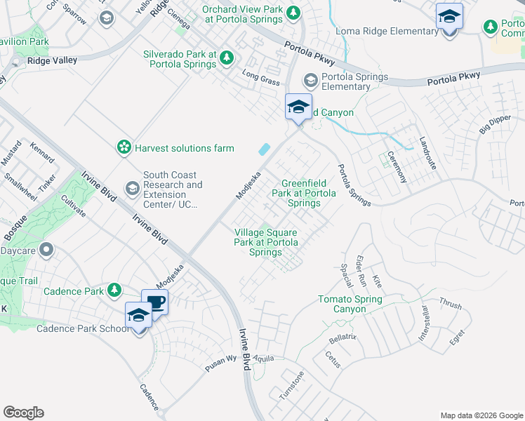 map of restaurants, bars, coffee shops, grocery stores, and more near 713 Trailblaze in Irvine