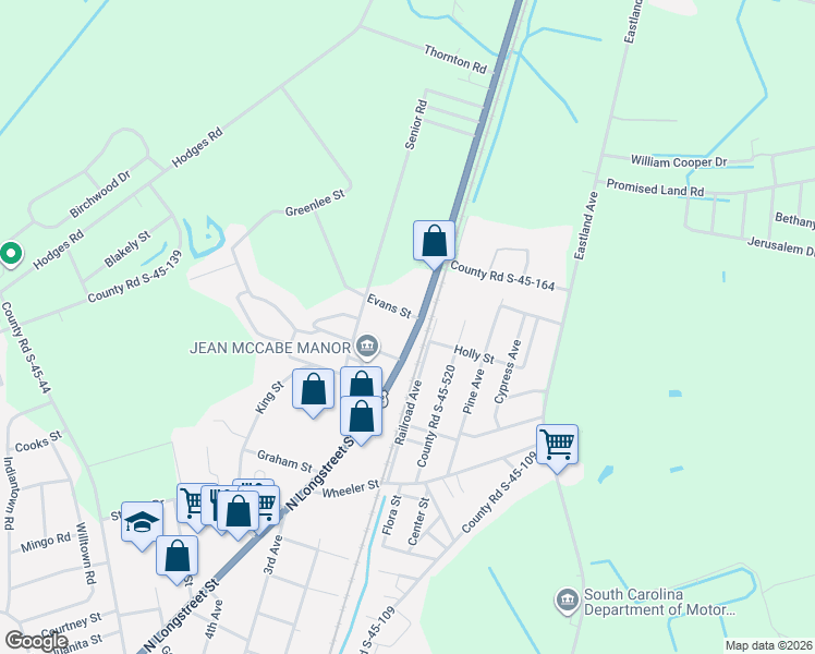 map of restaurants, bars, coffee shops, grocery stores, and more near 101-127 Williamsburg County Highway in Kingstree