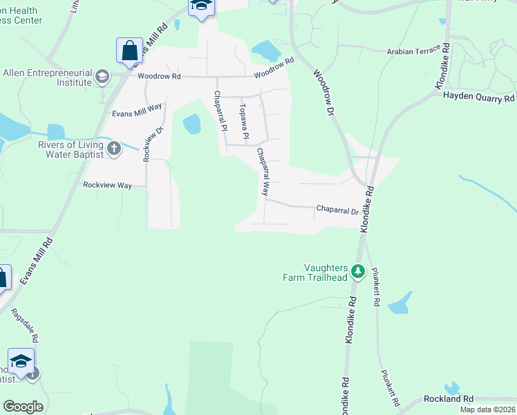 map of restaurants, bars, coffee shops, grocery stores, and more near 3245 Chaparral Way in Stonecrest