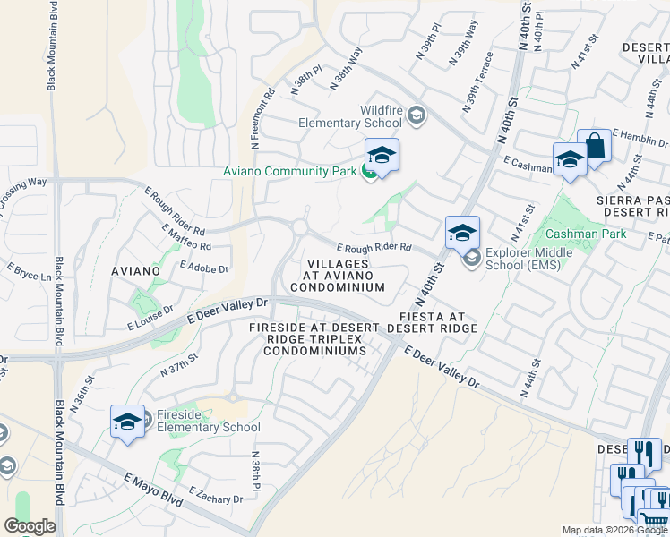 map of restaurants, bars, coffee shops, grocery stores, and more near 3935 East Rough Rider Road in Phoenix