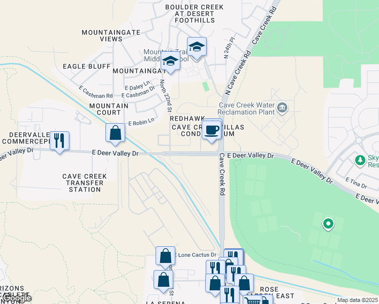 map of restaurants, bars, coffee shops, grocery stores, and more near 2237 East Crest Lane in Phoenix