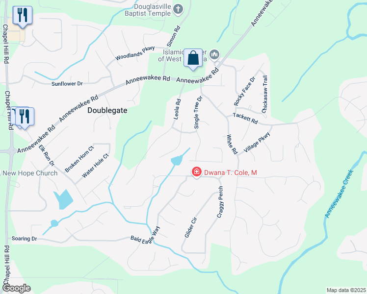 map of restaurants, bars, coffee shops, grocery stores, and more near 4348 Tillage Path in Douglasville