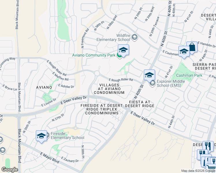 map of restaurants, bars, coffee shops, grocery stores, and more near 3935 East Rough Rider Road in Phoenix