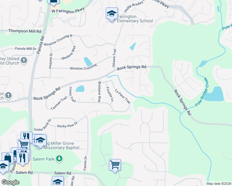 map of restaurants, bars, coffee shops, grocery stores, and more near 5640 La Fleur Trail in Stonecrest