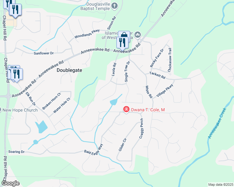 map of restaurants, bars, coffee shops, grocery stores, and more near 4348 Tillage Path in Douglasville