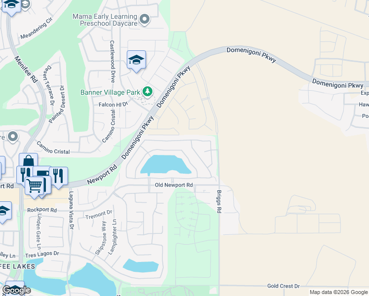 map of restaurants, bars, coffee shops, grocery stores, and more near 29845 Bay View Way in Menifee