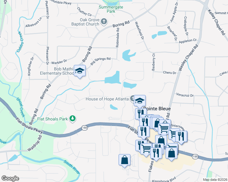 map of restaurants, bars, coffee shops, grocery stores, and more near 3691 Idle Creek Drive in Decatur