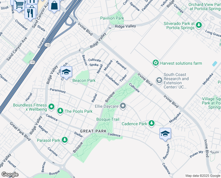 map of restaurants, bars, coffee shops, grocery stores, and more near 103 Diamondback in Irvine