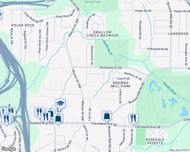 map of restaurants, bars, coffee shops, grocery stores, and more near 117 Hillsdale Drive Southeast in Atlanta