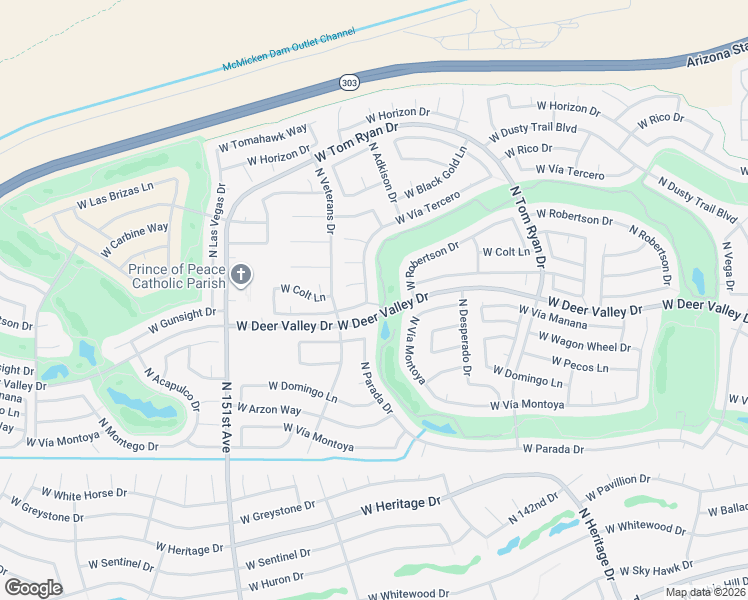 map of restaurants, bars, coffee shops, grocery stores, and more near 22501 West Vía Tercero in Sun City West