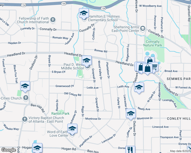 map of restaurants, bars, coffee shops, grocery stores, and more near 2478 Graywall Street in East Point