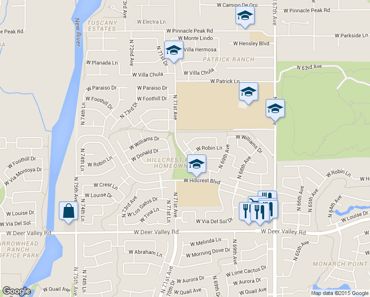 map of restaurants, bars, coffee shops, grocery stores, and more near 22416 North 70th Drive in Glendale