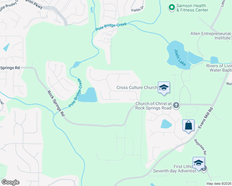 map of restaurants, bars, coffee shops, grocery stores, and more near 6019 Fairington Farms Lane in Stonecrest